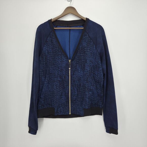 Lululemon H’Om Run Jacket Bomber Zip Women’s Size 8 Kanoko Twist Inkwell Blue - Picture 2 of 5